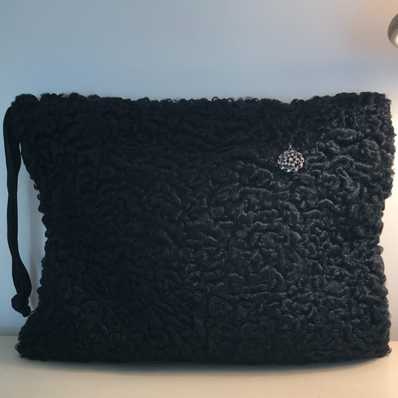 VINTAGE BLACK PERSIAN LAMB HAND MUFF/CLUTCH - Picture 8 of 8